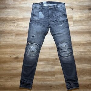 G-Star RAW Jeans Men 36x36 Gray 5620 3D Zip Knee Skinny Distressed Grunge NEW